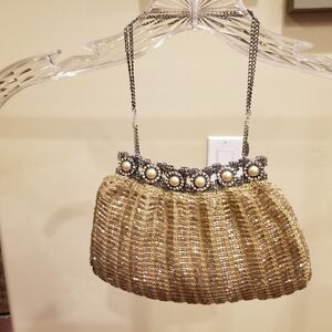 Vintage-Inspired Gold Beaded Clutch